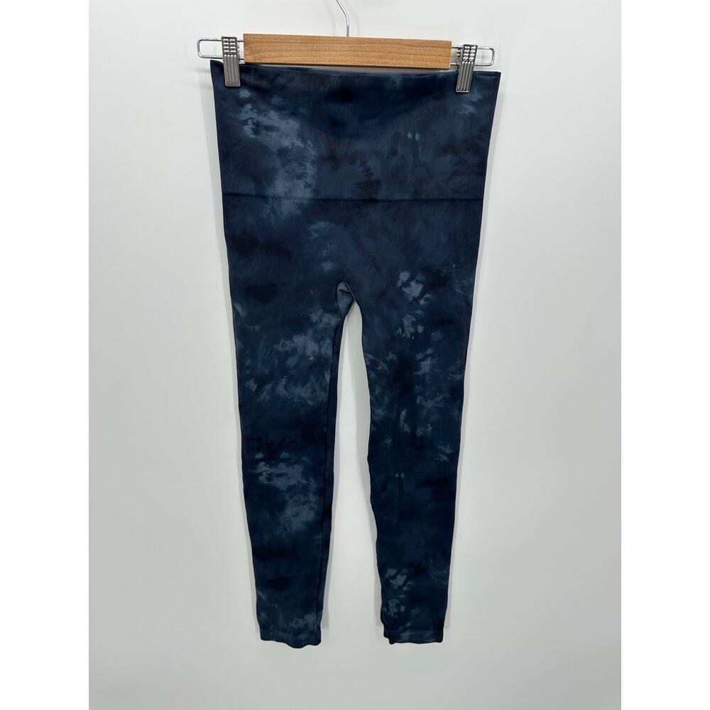 Spanx Leggings Women Large Blue Tie Dye Compression Mid Rise Ankle Cropped‎